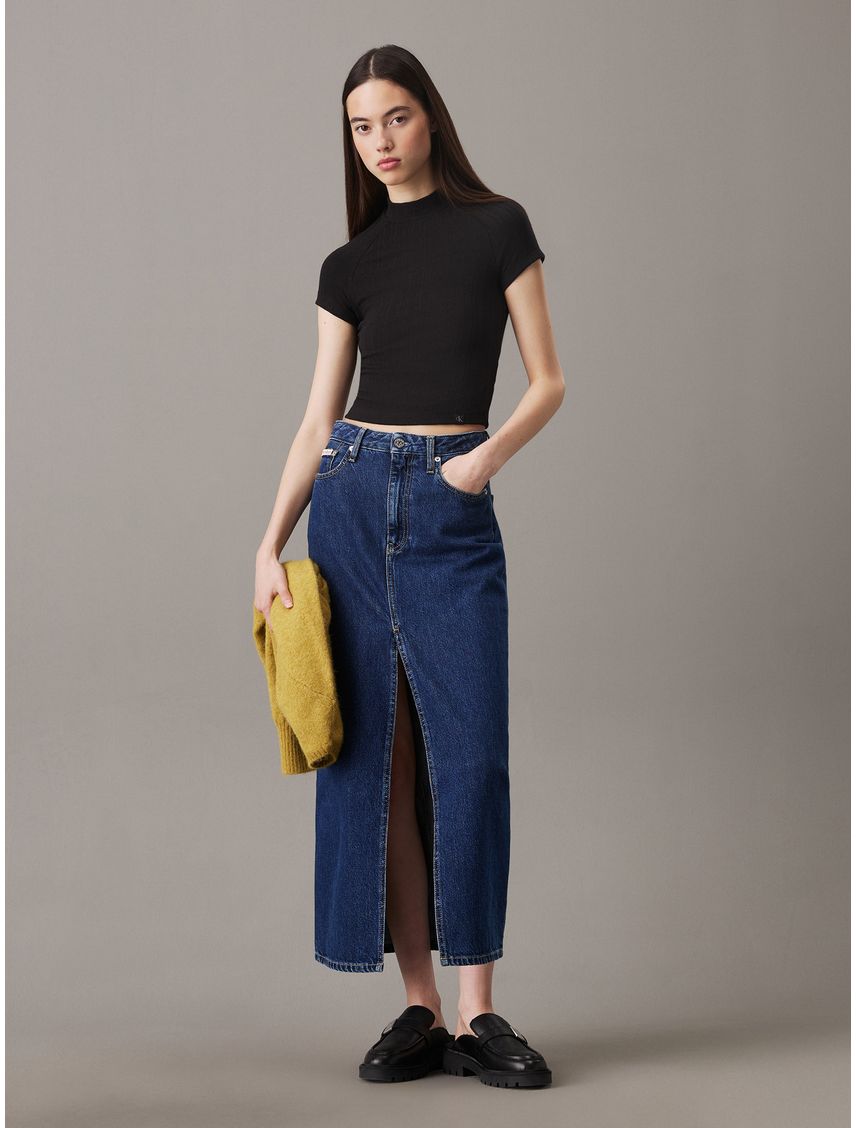 CAMISETA WARM TEXTURE RIB MOCKNECK TOP CK