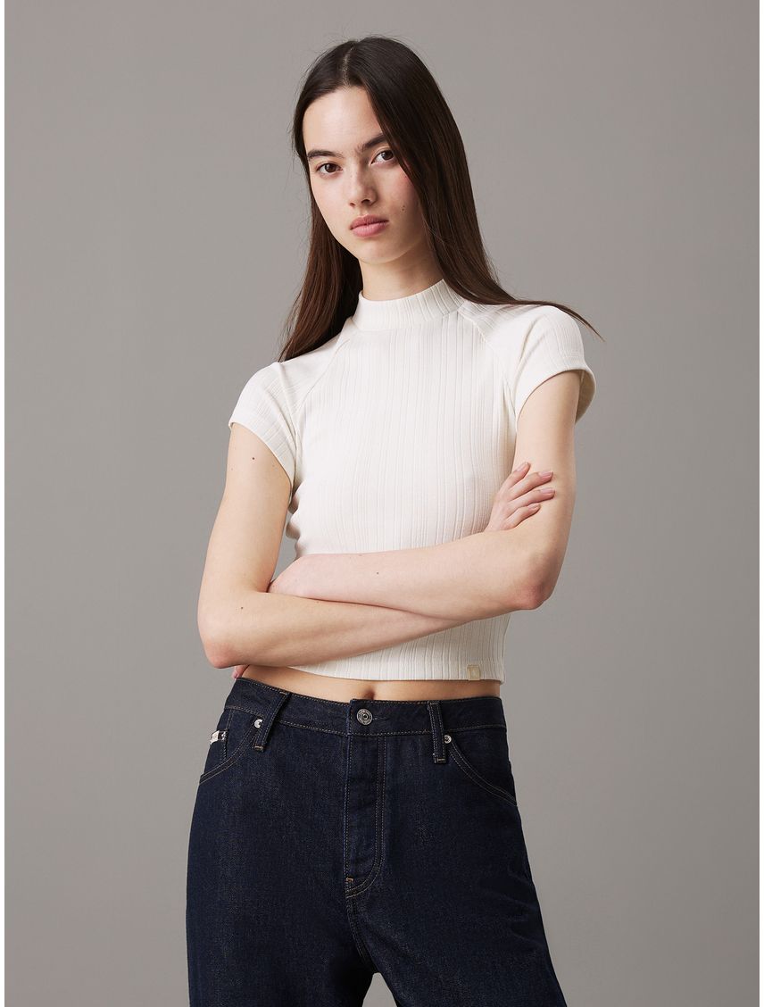 CAMISETA WARM TEXTURE RIB MOCKNECK TOP CK