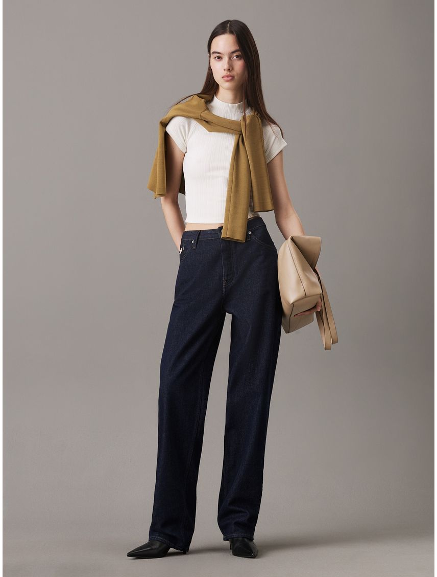 CAMISETA WARM TEXTURE RIB MOCKNECK TOP CK