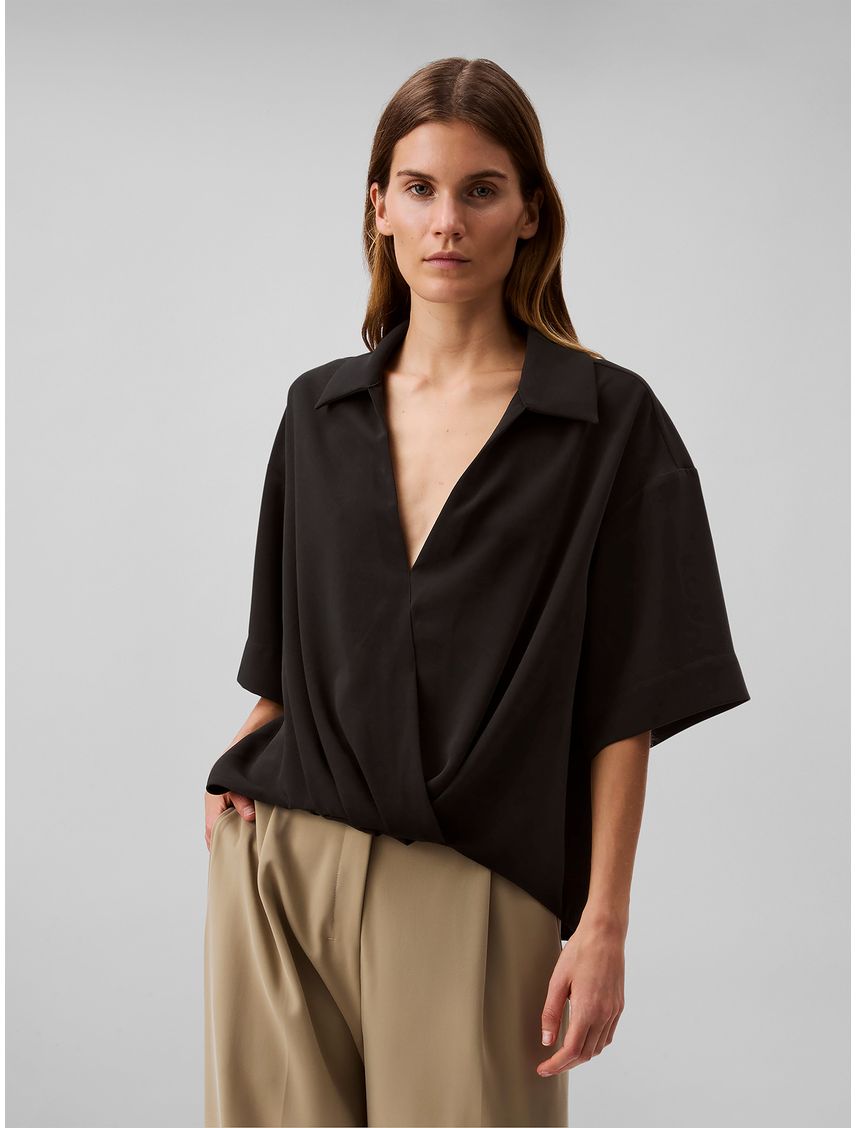BLUSA CREPE FAUX WRAP SS TOP CK