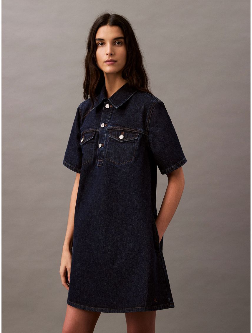 VESTIDO POPOVER DENIM DRESS DARK CK BL CK