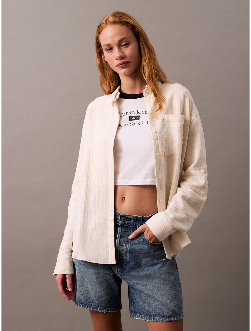 BLUSA DOUBLE GAUZE ROLL TAB TOP CK