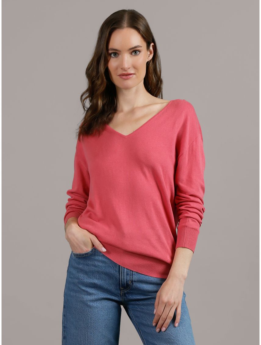 SWEATER LS COTTON VISCOSE RIB V NK SWE