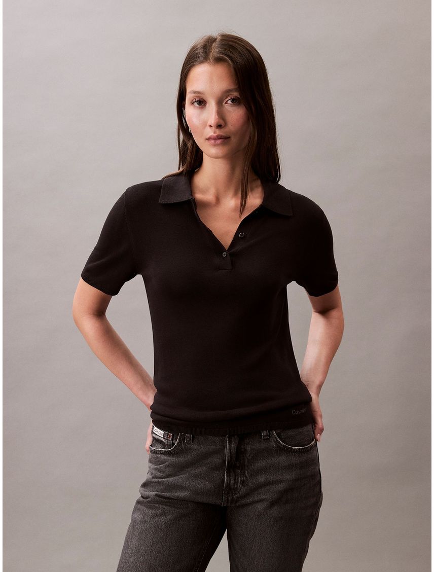 Suéter tipo polo de viscosa CK