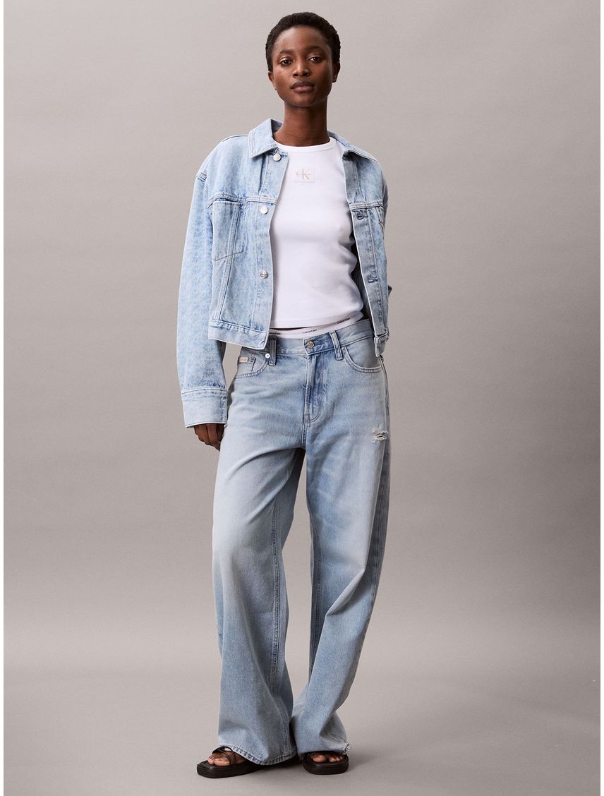 Chaqueta denim cropped con logo monograma CK