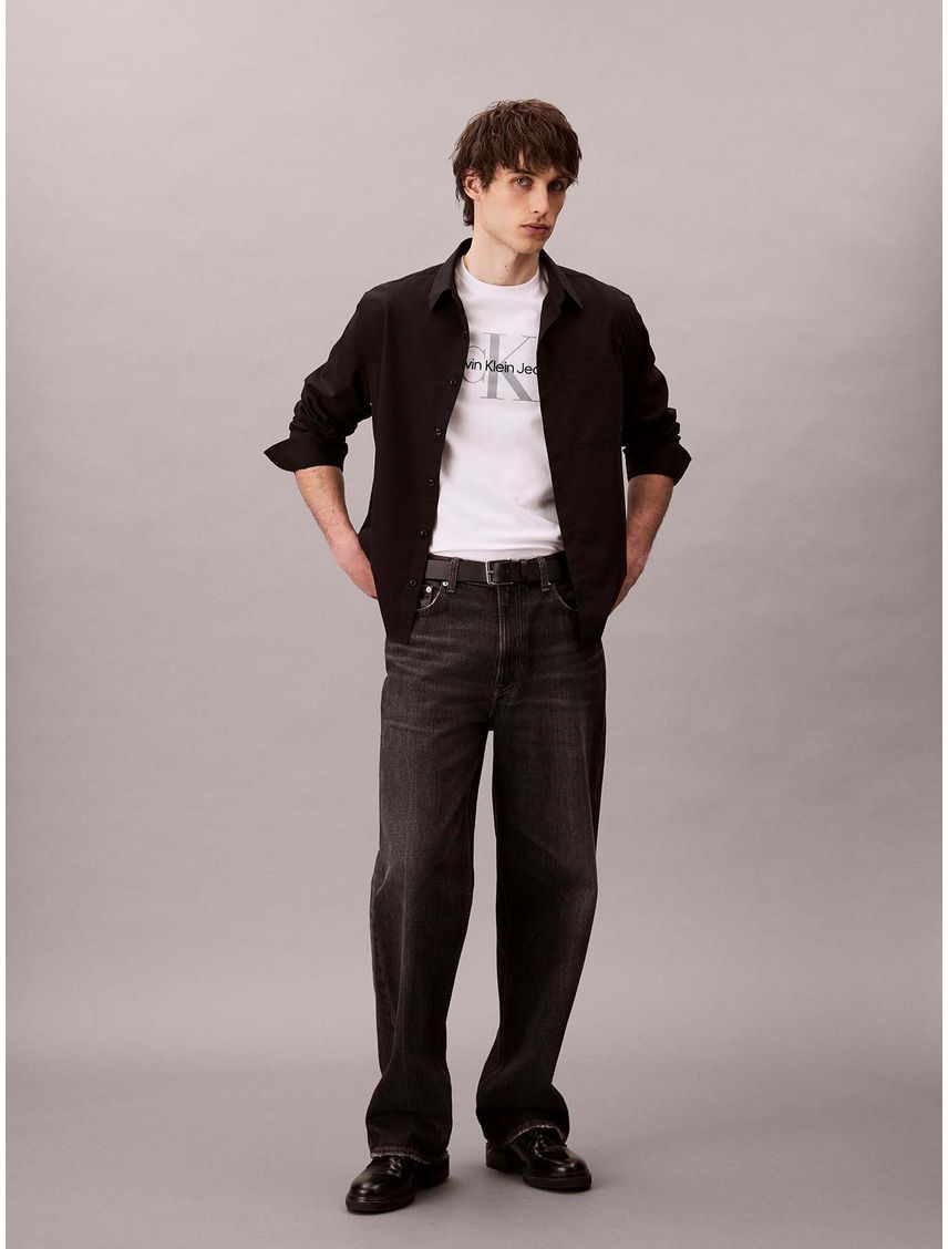 Camisa de popelina lisa de manga larga CK