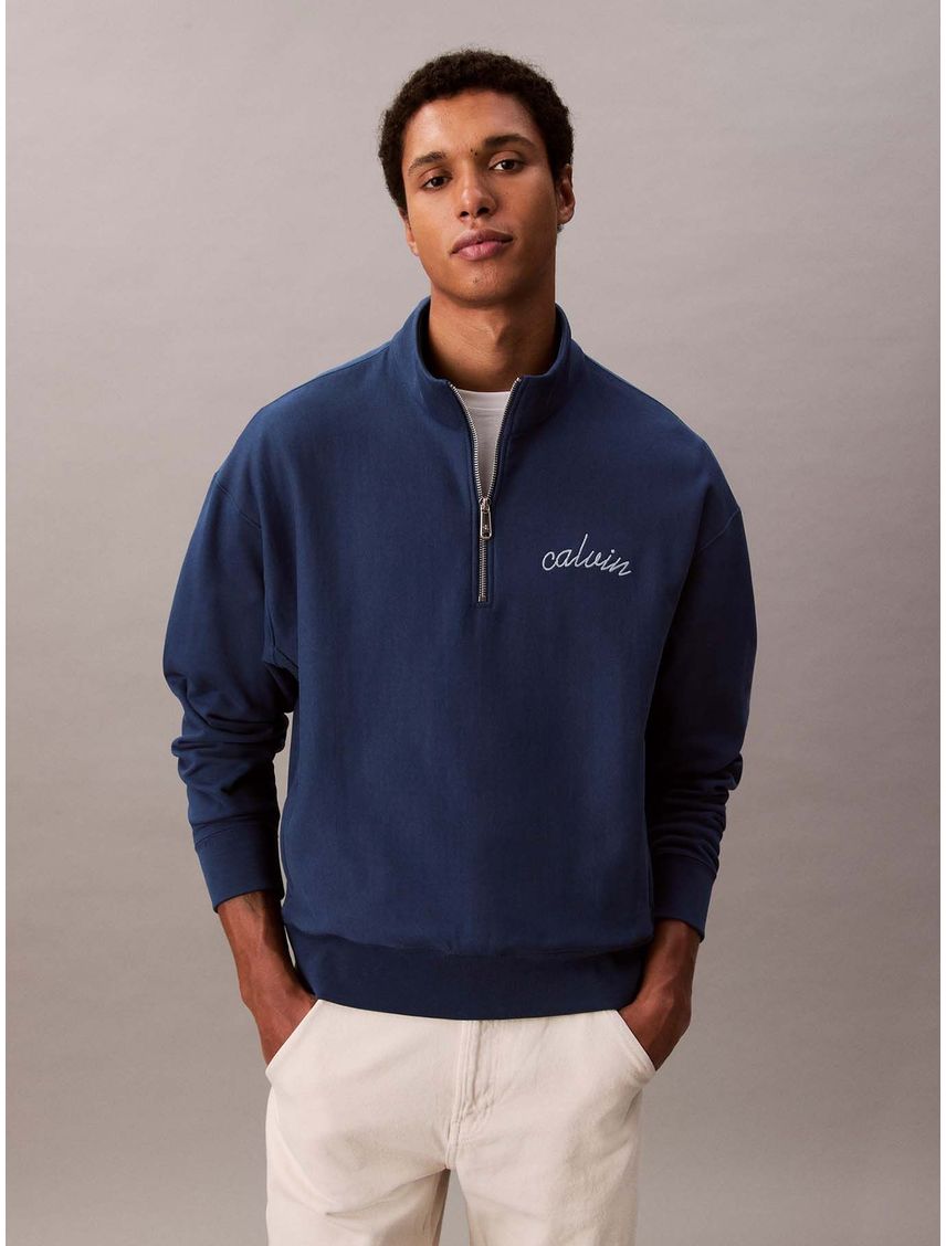 Sudadera con cremallera 1/4 y logo punto cadeneta CK